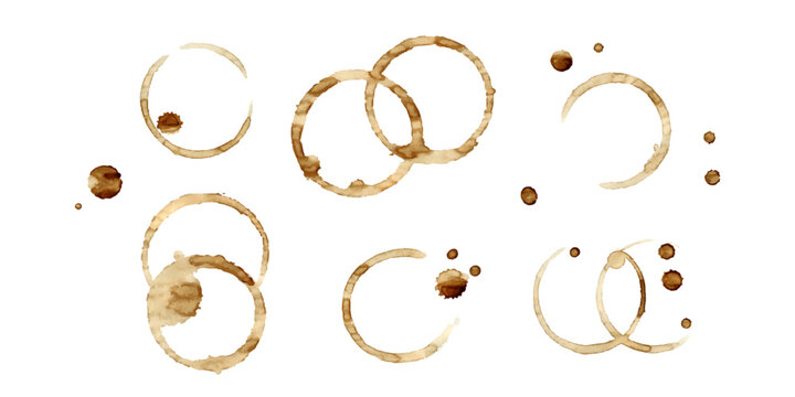 Vector coffee cup stains on transparent background. Circle prints and stains for vintage design.