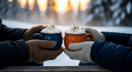 Warm man or woman's hand holding a hot drink on a sofa at home, keeping people from the winter cold