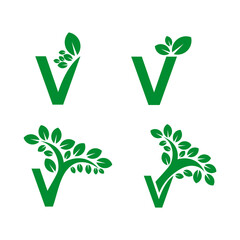 letter v leaf icon logo design