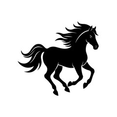 Silhouette of a running black horse on transparent background