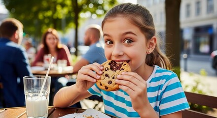 Family enjoying ice cream: mother and child eating ice cream outdoors in the park, smiling and having fun on a summer day