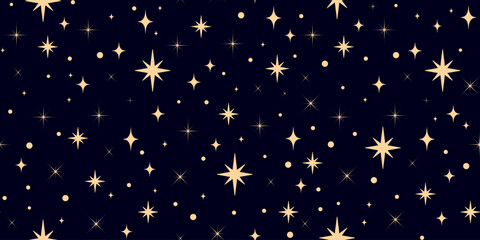Gold Stars and Sparkles Seamless pattern Background vector Illustration.Celestial Star Pattern for digital design, textile prints, wallpapers, wrapping paper, stationery, branding