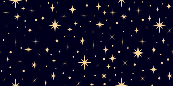 Gold Stars and Sparkles Seamless pattern Background vector Illustration.Celestial Star Pattern for digital design, textile prints, wallpapers, wrapping paper, stationery, branding