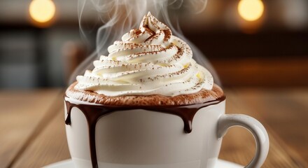 Gourmet coffee drinks like cappuccino and coffee with chocolate are often served with a delicious dessert or pastry on a white plate