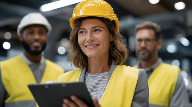 Supervisors organizing a training session on innovative safety practices for airport workers, representing teamwork, responsibility, and corporate culture. three-quarter wide angle, cinematic color