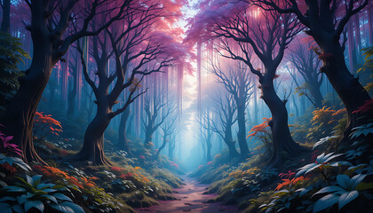 Fototapeta premium forest in the night forest in the forest fantasy landscape with forest beautiful view and seen beautiful background and wallpaper hd photo 