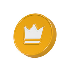 Crown gold button icon 3d rendering