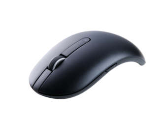 Wireless computer mouse on a white background with a sleek design