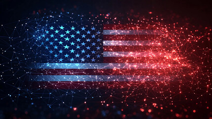 Futuristic glowing American flag in digital design Generative AI