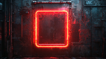 Futuristic metal wall illuminated with red neon lights Generative AI