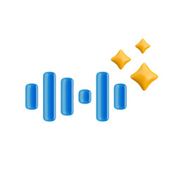 Vector cartoon 3d voice message icon. Realistic 3d render sound waveform and sparkles. Smart virtual voice assistant chat bot, smart digital audio signal recognition, voice input.