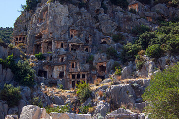 Historic Lycian Rock-Cut Tombs at Myra Archaeological Ruins, Antalya Province, Turkey