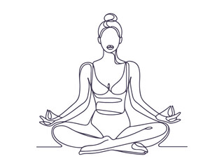 Minimalist Line Art of Woman Meditating in Lotus Pose - Yoga, Mindfulness, and Spiritual Balance Illustration