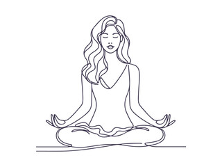Minimalist Line Art of Woman Meditating in Lotus Pose - Yoga, Mindfulness, and Spiritual Balance Illustration