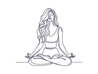 Minimalist Line Art of Woman Meditating in Lotus Pose - Yoga, Mindfulness, and Spiritual Balance Illustration