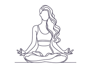 Minimalist Line Art of Woman Meditating in Lotus Pose - Yoga, Mindfulness, and Spiritual Balance Illustration