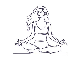 Minimalist Line Art of Woman Meditating in Lotus Pose - Yoga, Mindfulness, and Spiritual Balance Illustration