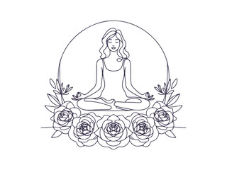 Minimalist Line Art of Woman Meditating in Lotus Pose - Yoga, Mindfulness, and Spiritual Balance Illustration