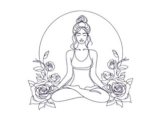 Minimalist Line Art of Woman Meditating in Lotus Pose - Yoga, Mindfulness, and Spiritual Balance Illustration