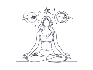 Minimalist Line Art of Woman Meditating in Lotus Pose - Yoga, Mindfulness, and Spiritual Balance Illustration