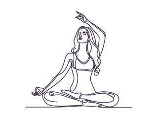 Minimalist Line Art of Woman Meditating in Lotus Pose - Yoga, Mindfulness, and Spiritual Balance Illustration
