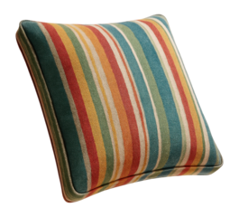 Fade-resistant striped cushion for outdoor sofas, perfect for sunrooms.