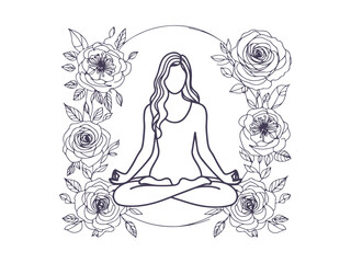 Minimalist Line Art of Woman Meditating in Lotus Pose - Yoga, Mindfulness, and Spiritual Balance Illustration