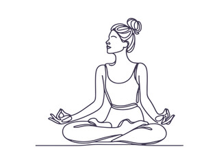 Minimalist Line Art of Woman Meditating in Lotus Pose - Yoga, Mindfulness, and Spiritual Balance Illustration