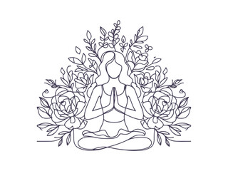 Minimalist Line Art of Woman Meditating in Lotus Pose - Yoga, Mindfulness, and Spiritual Balance Illustration