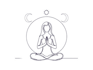 Minimalist Line Art of Woman Meditating in Lotus Pose - Yoga, Mindfulness, and Spiritual Balance Illustration