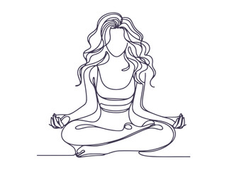 Minimalist Line Art of Woman Meditating in Lotus Pose - Yoga, Mindfulness, and Spiritual Balance Illustration