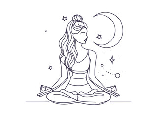 Minimalist Line Art of Woman Meditating in Lotus Pose - Yoga, Mindfulness, and Spiritual Balance Illustration