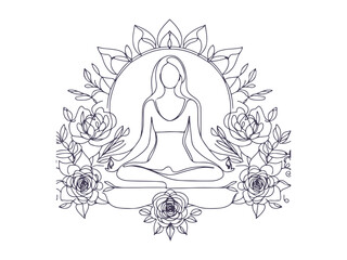Minimalist Line Art of Woman Meditating in Lotus Pose - Yoga, Mindfulness, and Spiritual Balance Illustration