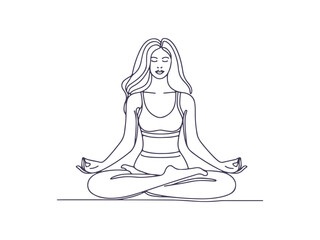 Minimalist Line Art of Woman Meditating in Lotus Pose - Yoga, Mindfulness, and Spiritual Balance Illustration