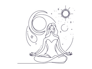Minimalist Line Art of Woman Meditating in Lotus Pose - Yoga, Mindfulness, and Spiritual Balance Illustration
