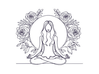Minimalist Line Art of Woman Meditating in Lotus Pose - Yoga, Mindfulness, and Spiritual Balance Illustration