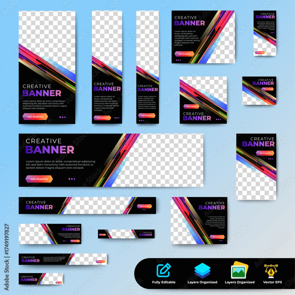 Canvas Prints modern web banner design template set, horizontal header web banner, modern multicolor cover header 