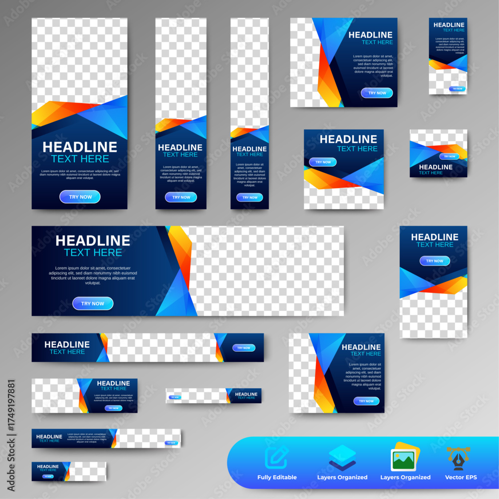 Poster modern web banner design template set, horizontal header web banner, modern multicolor cover header 