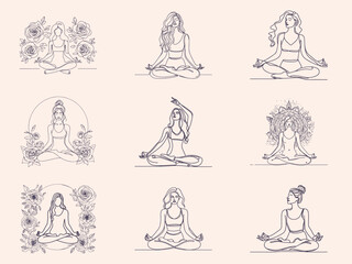 Minimalist Line Art of Woman Meditating in Lotus Pose - Yoga, Mindfulness, and Spiritual Balance Illustration