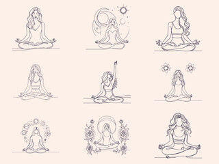 Minimalist Line Art of Woman Meditating in Lotus Pose - Yoga, Mindfulness, and Spiritual Balance Illustration