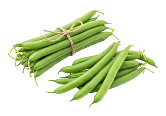 Isolated fresh green beans tied with rope, vegetable ingredient for healthy diet