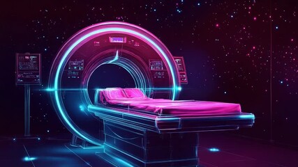 Futuristic mri scanner analyzing medical data in abstract digital space - Powered by Adobe