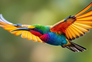 Fototapeta premium Close-up of a colorful baza bird in flight, wings outstretched, wildlife photography, raptor silhouette
