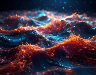 Glowing cosmic waves with fiery orange tendrils against a deep blue background