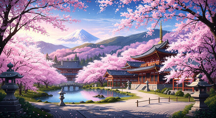 japanese garden with cherry blossoms