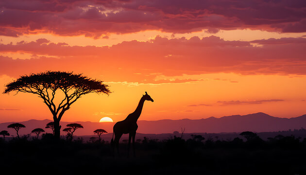 giraffe in sunset silhouette of a giraffe beautiful view and seen beautiful background and wallpaper hd picture - Powered by Adobe