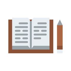Open Book With Lined Pages And A Pencil On A Brown Clipboard With A Transparent Background Flat Design Style