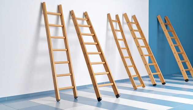 Wooden ladders leaning against a wall