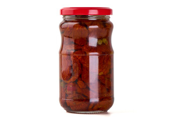 Sun Dried Tomatoes Jar, isolated on white background