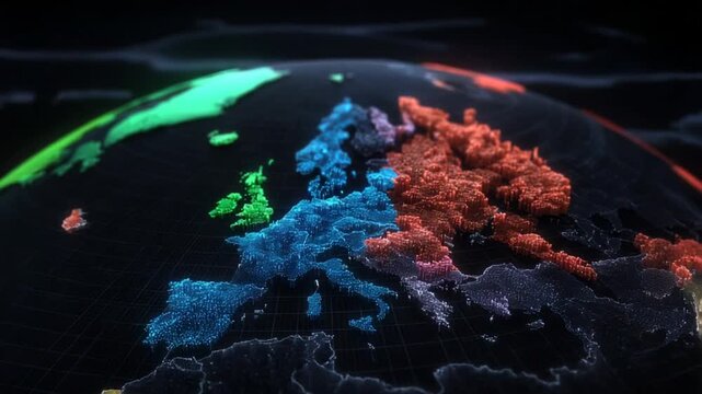 Abstract digital map of europe showing different regions and colors
